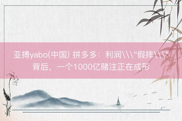 亚搏yabo(中国) 拼多多：利润\