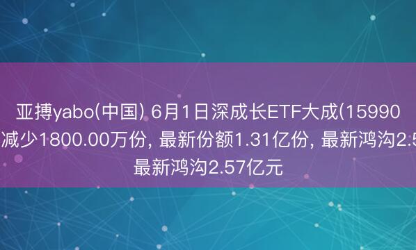 亚搏yabo(中国) 6月1日深成长ETF大成(159906)份额减少1800.00万份， 最新份额1.31亿份， 最新鸿沟2.57亿元