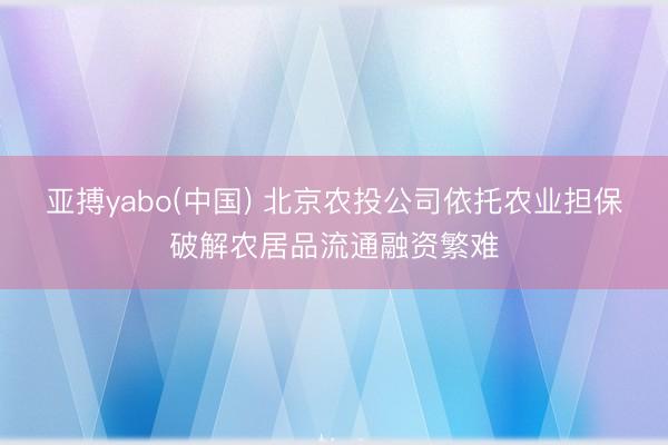 亚搏yabo(中国) 北京农投公司依托农业担保破解农居品流通融资繁难